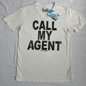 Local Celebrity 'Call My Agent' White V-Neck T-Shirt Men's Medium Retro Y2K New